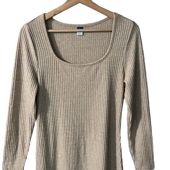 Old Navy Fit & Flare Rib-Knit Sweater Dress Size Medium Oatmeal Heather 759155 - Picture 3 of 8